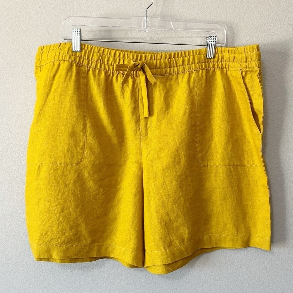 Garnet Hill 100% Linen Goldenrod Coastal Shorts 7" Inseam Size XL NEW Pockets